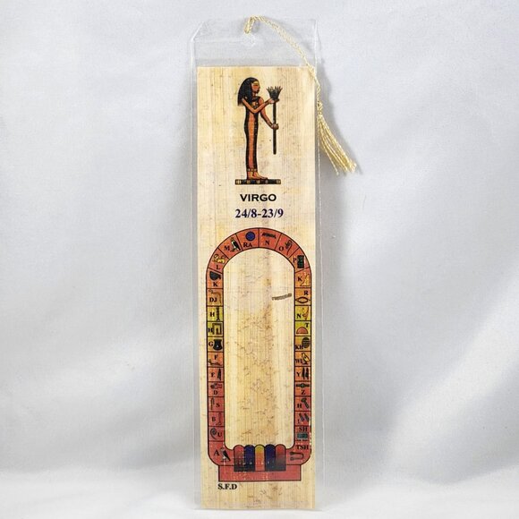 Vintage Egyptian Papyrus Bookmark Virgo Zodiac Hieroglyphics Hand Painted Art - Picture 1 of 7